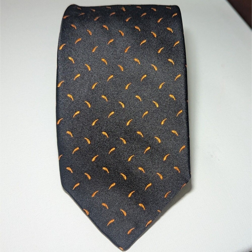 ROBERT TALBOTT Halls BLACK & Orange Flecks SILK MEN'S Neck Tie Halloween Fall